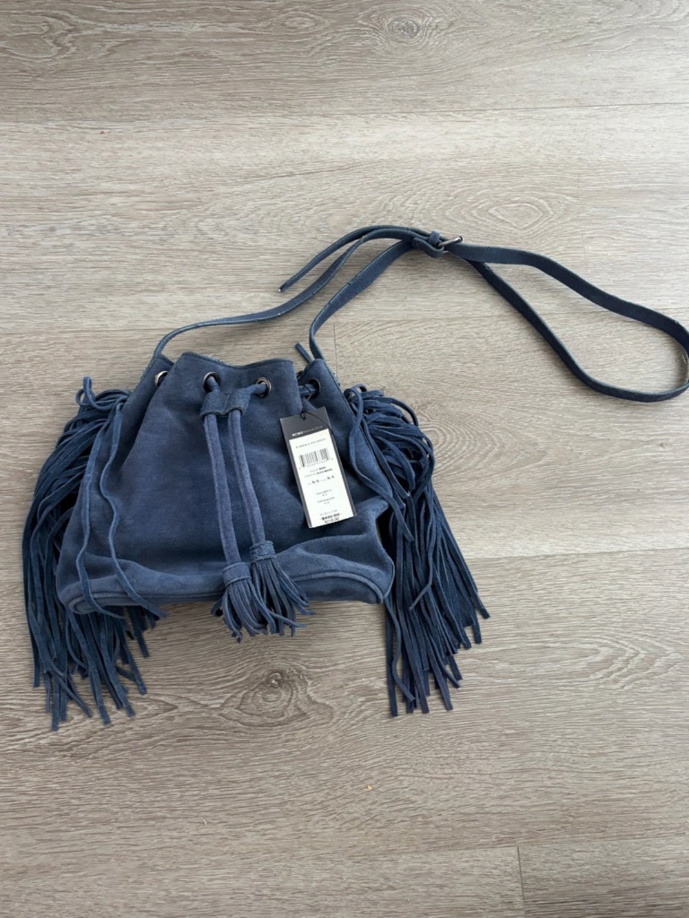 Nwt bcbg Fringe Drawstring Crossbody Bag genuine suede festival cowboy western‎